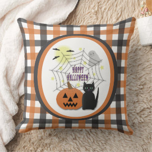 Schwarze Katze und Kürbis Halloween nicht gruselig Kissen