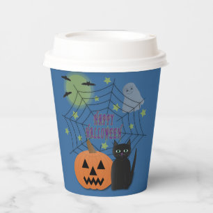 Schwarze Katze und Kürbis Halloween nicht gruselig Pappbecher