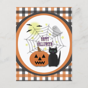Schwarze Katze und Kürbis Halloween nicht gruselig Postkarte