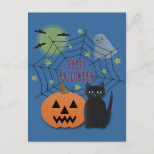 Schwarze Katze und Kürbis Halloween nicht gruselig Postkarte
