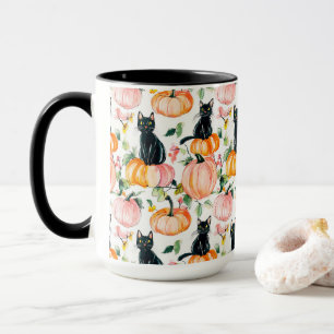 Schwarze Katze und Kürbis Herbst Grusel Halloween  Tasse