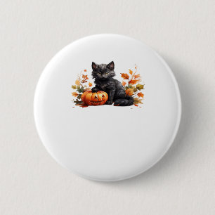Schwarze Katze und Kürbis � Süße Halloween-Wasserf Button
