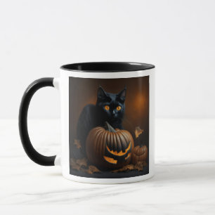 Schwarze Katze und Kürbislaterne Tasse