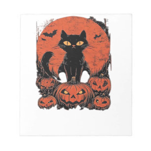 Schwarze Katze und Kürbisse � Halloween-T-Shirt Ar Notizblock
