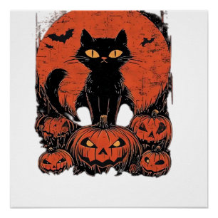 Schwarze Katze und Kürbisse � Halloween T-Shirt Ar Poster