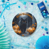 Schwarze Katze und Kürbiswald Halloween Pappteller (Party)