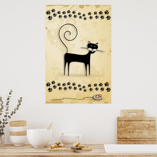 Schwarze Katze und Maus Poster (Küche)