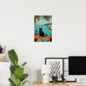 Schwarze Katze und Meer  Poster (Heimbüro)