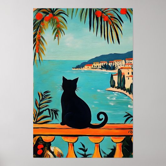 Schwarze Katze und Meer  Poster (Vorne)