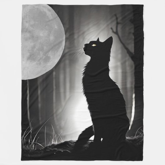 Schwarze Katze und Mond Fleecedecke (Vorderseite)