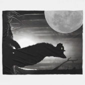 Schwarze Katze und Mond Fleecedecke (Vorderseite (Horizontal))