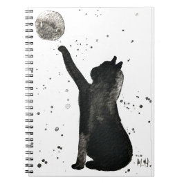 Schwarze Katze und Mond Haustier Kätzchen Aquarell Notizblock