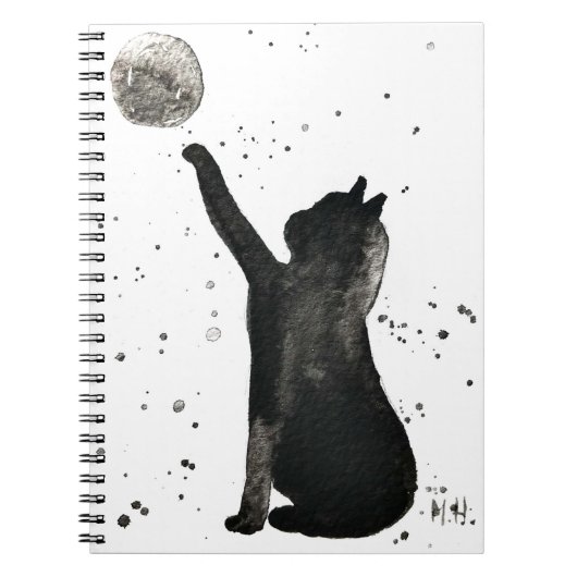 Schwarze Katze und Mond Haustier Kätzchen Aquarell Notizblock (Vorderseite)