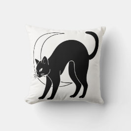 Schwarze Katze und Mondsichel-Linienkunst Kissen