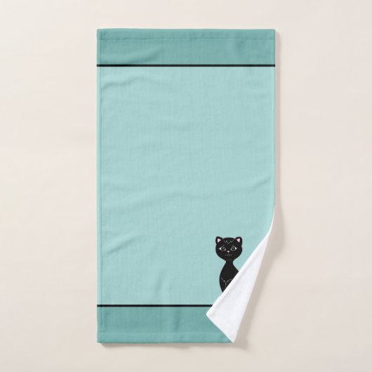 Schwarze Katze und Monogramm auf hellblauer Farbe Badhandtuch Set (Handtuch)
