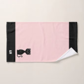 Schwarze Katze und Monogramm auf schwarz und rosa Badhandtuch Set (Handtuch)