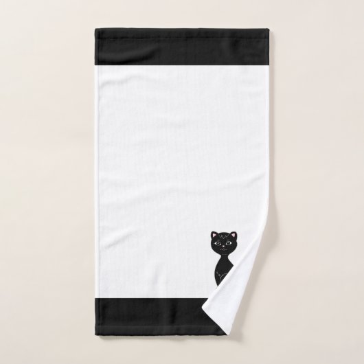 Schwarze Katze und Monogramm auf Schwarz und Weiß Badhandtuch Set (Handtuch)