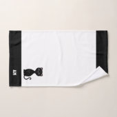 Schwarze Katze und Monogramm auf Schwarz und Weiß Badhandtuch Set (Handtuch)