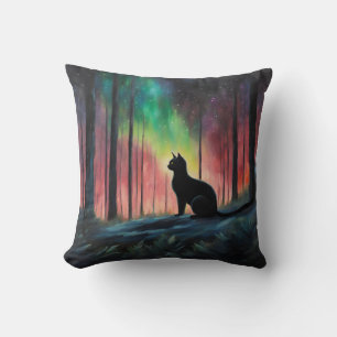 Schwarze Katze und Nordlichter Kissen