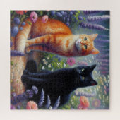 Schwarze Katze und orangefarbene Katze mit Wildblu Puzzle (Horizontal)