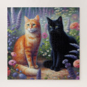 Schwarze Katze und orangefarbene Katze mit Wildblu Puzzle (Vertikal)