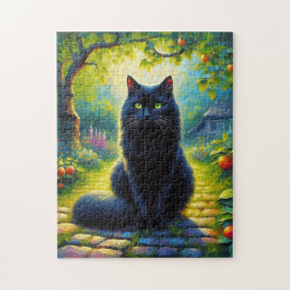 Schwarze Katze und Orangenöl-Malerei Puzzle