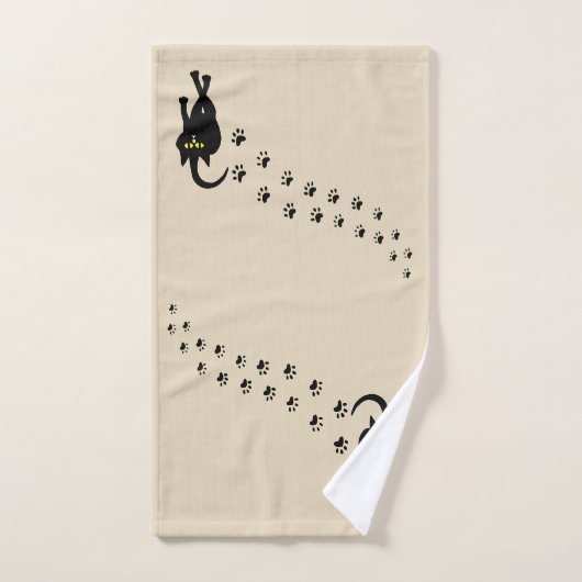 Schwarze Katze und Pawprints Badhandtuch Set (Handtuch)