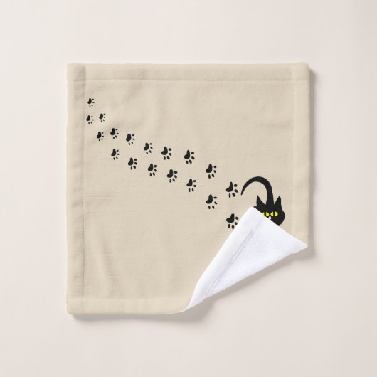 Schwarze Katze und Pawprints Badhandtuch Set (Waschlappen)