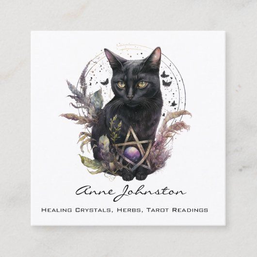 Schwarze Katze und Pentagramm Quadratische Visitenkarte (Vorderseite)