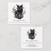 Schwarze Katze und Pentagramm Quadratische Visitenkarte (Vorne/Hinten)