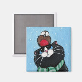 Schwarze Katze und Robin Festive Magnet (Vorderseite/Rückseite)