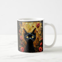 Schwarze Katze und Rosen