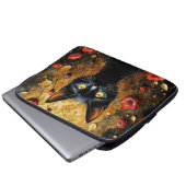 Schwarze Katze und Rosen Laptopschutzhülle (Vorne Knopf)