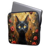 Schwarze Katze und Rosen Laptopschutzhülle (Vorderseite Links)