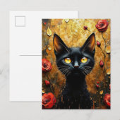 Schwarze Katze und Rosen Postkarte (Vorne/Hinten)