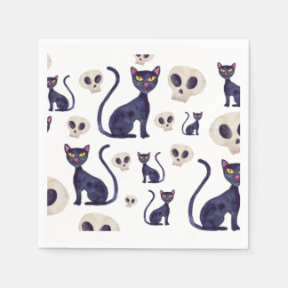 Schwarze Katze und Schädel Halloween-Design Serviette
