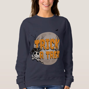 Schwarze Katze und Schädel-Halloween-Party trick o Sweatshirt