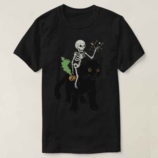 Schwarze Katze und Schädel T-Shirt (Design vorne)