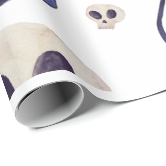 Schwarze Katze und Schädelstich Geschenkpapier (Rolleneckpunkt)