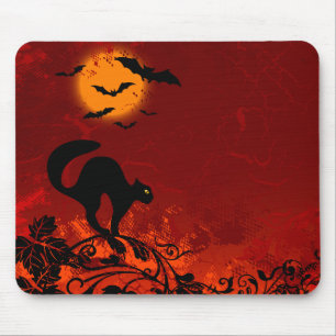 Schwarze Katze und Schläger Halloweens Mousepad