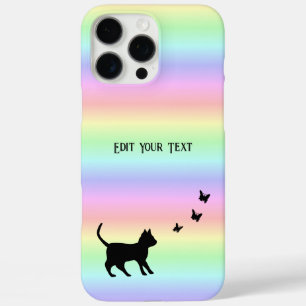 Schwarze Katze und Schmetterling auf Regenbogen iPhone 16 Pro Max Hülle