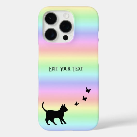 Schwarze Katze und Schmetterling auf Regenbogen Case-Mate iPhone Hülle (Rückseite)