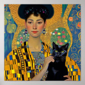 Schwarze Katze und schöne Frau Poster (Vorne)