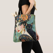 Schwarze Katze und schöne Frauen Tote Tasche (Von Nahem)