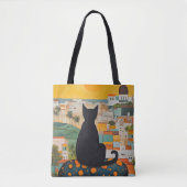 Schwarze Katze und schöne Stadt Tasche (Vorderseite)