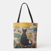 Schwarze Katze und schöne Stadt Tasche (Rückseite)