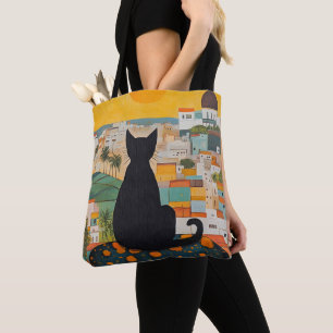 Schwarze Katze und schöne Stadt Tasche