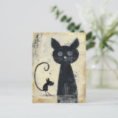 Schwarze Katze und schwarze Maus Postkarte (Stehend Vorderseite)
