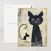 Schwarze Katze und schwarze Maus Postkarte (Vorne/Hinten)