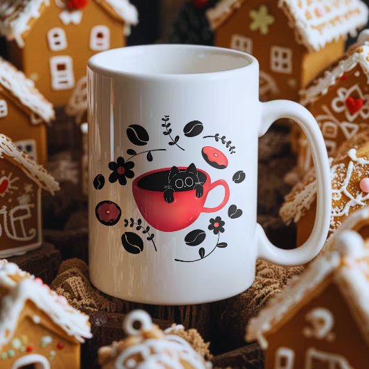 Schwarze Katze und schwarzer Kaffee Zweifarbige Tasse